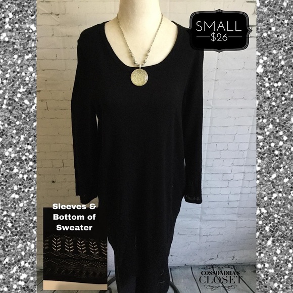 Boutique Sweaters - Black Sweater w/Crochet sleeves on wrist & waist